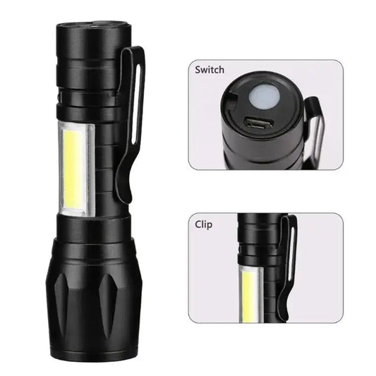 Mini Rechargeable LED Flashlight COB+XPE Portable Torch Camping