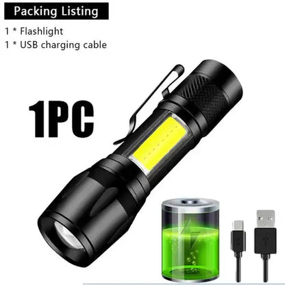 Mini Rechargeable LED Flashlight COB+XPE Portable Torch Camping