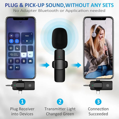 Wireless Clip-On Mini Microphone 3-in-1