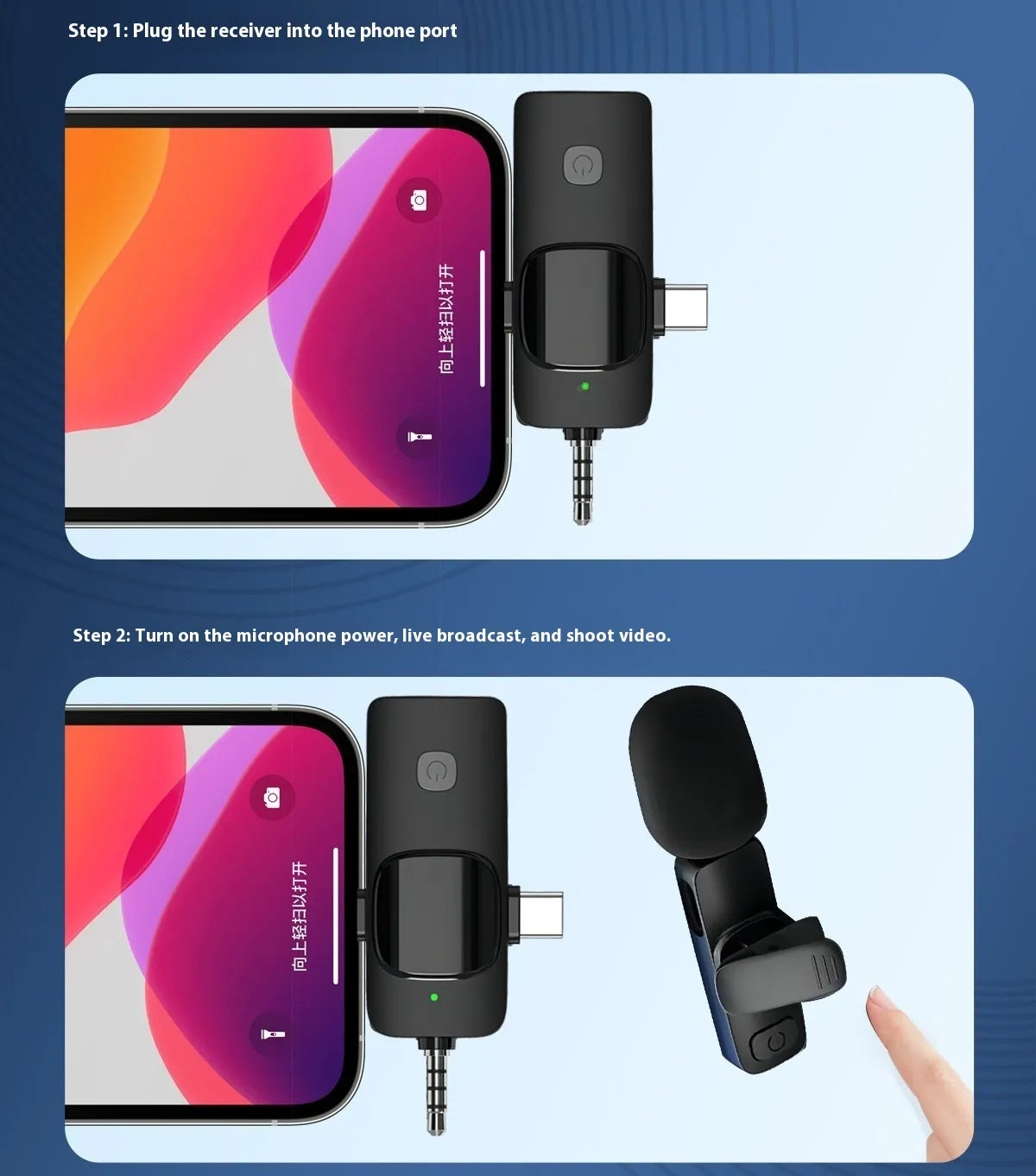 Wireless Clip-On Mini Microphone 3-in-1