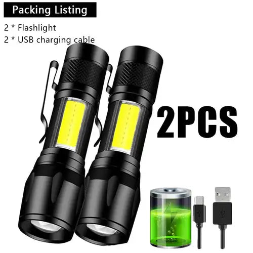 Mini Rechargeable LED Flashlight COB+XPE Portable Torch Camping