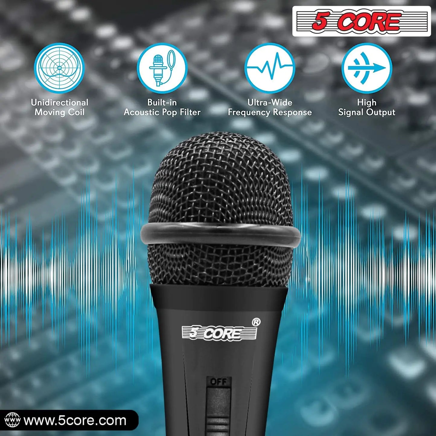 5Core XLR Microphone Dynamic Mic Karaoke Singing Studio Mics Handheld Microfono