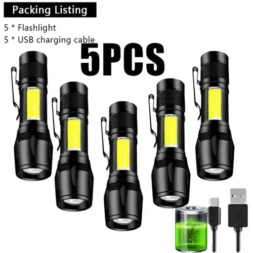 Mini Rechargeable LED Flashlight COB+XPE Portable Torch Camping