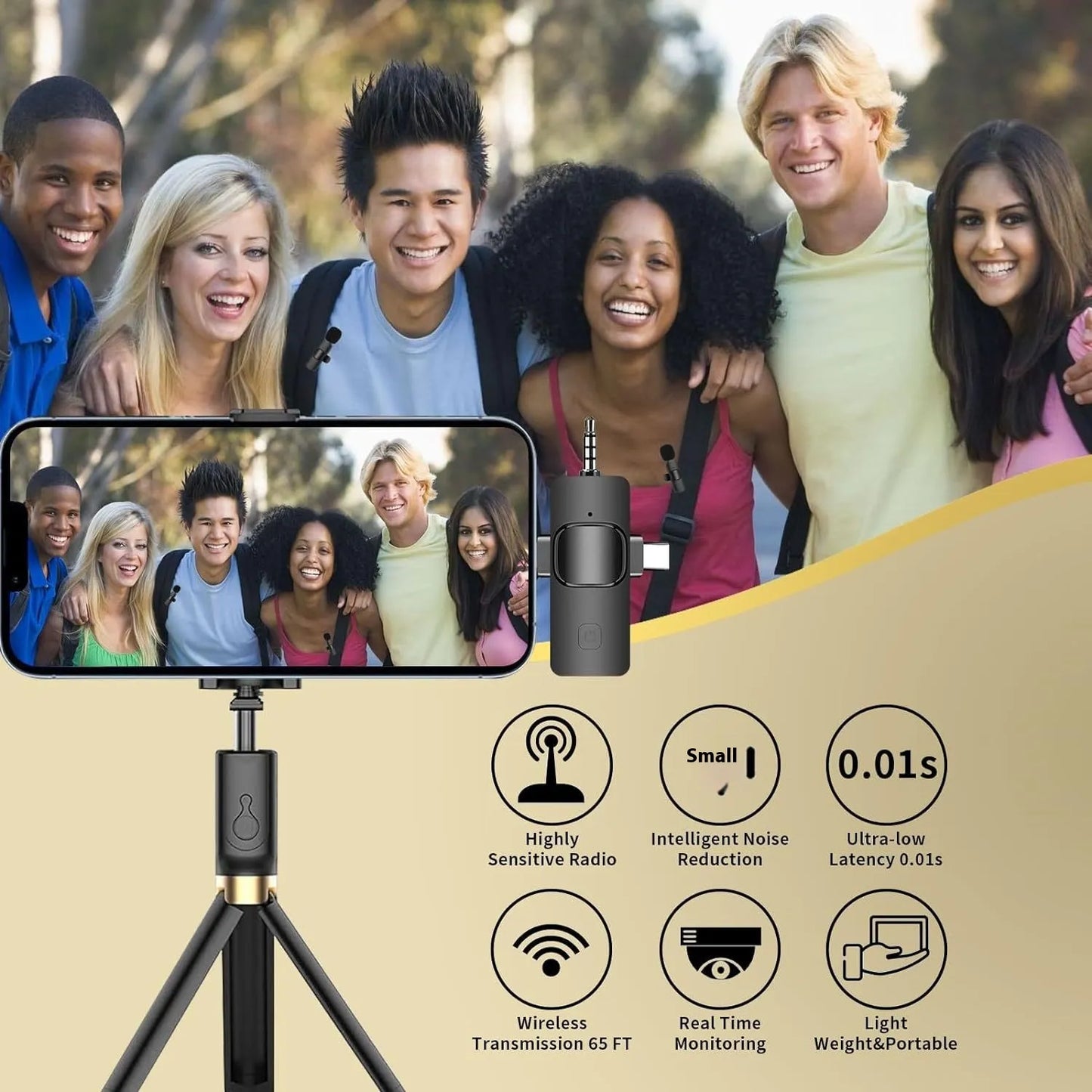 Wireless Clip-On Mini Microphone 3-in-1