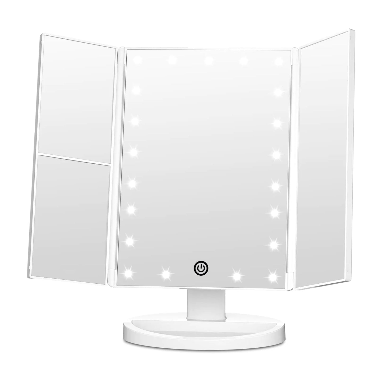 FASCINATE Trifold Vanity Mirror with Lights Lighted Makeup Mirror 2X/3X Magnification 21 LED Touch Dimming Dual Power 180° Rotation Lit Beauty Table Mirror Make up Mirror with Lighting