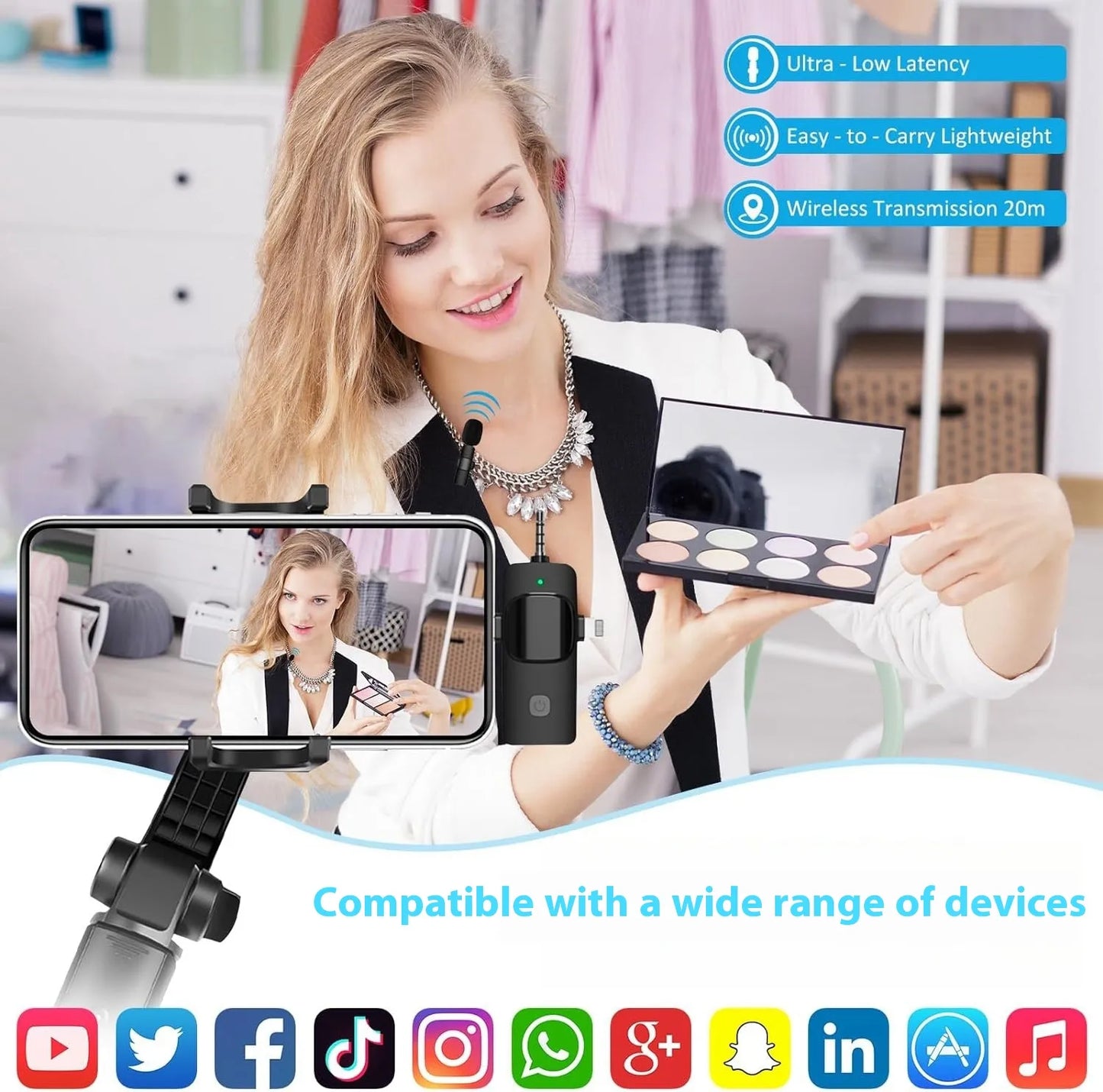 Wireless Clip-On Mini Microphone 3-in-1