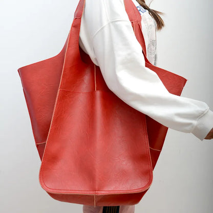 Soft Leather Large Capacity Shoulder Hand-held Tote Bag