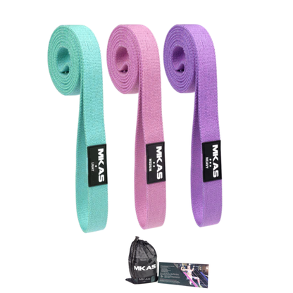 MKAS Fitness Long Resistance Bands Set: 3-Piece Fabric Workout Bands