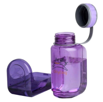 OllyDog OllyBottle Dog Water Bottle Pet Water Dispenser with Detachable Bowl Pet Accessories for Outdoor Walking Hiking Travel (600ml Plum)