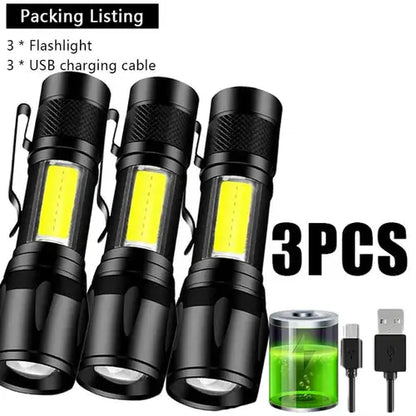 Mini Rechargeable LED Flashlight COB+XPE Portable Torch Camping