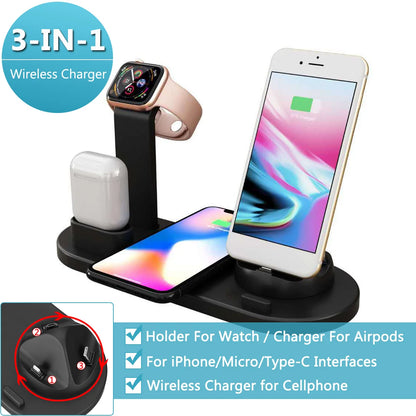 3-in-1 Wireless Charging Stand for iPhone, AirPods, and Apple Watch